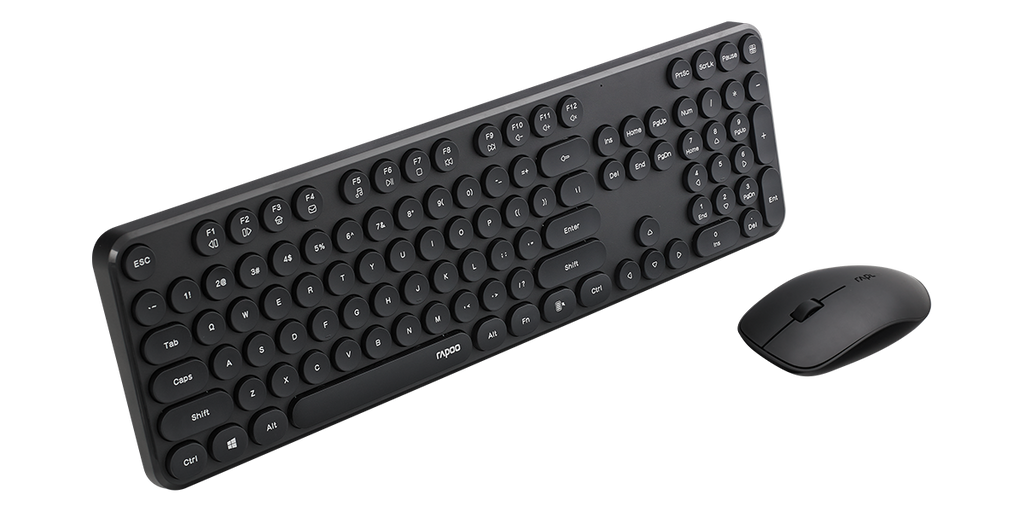 RAPOO Wireless Keyboard Mouse Combo Black - Retro Style & Spill-Resistant Rapoo