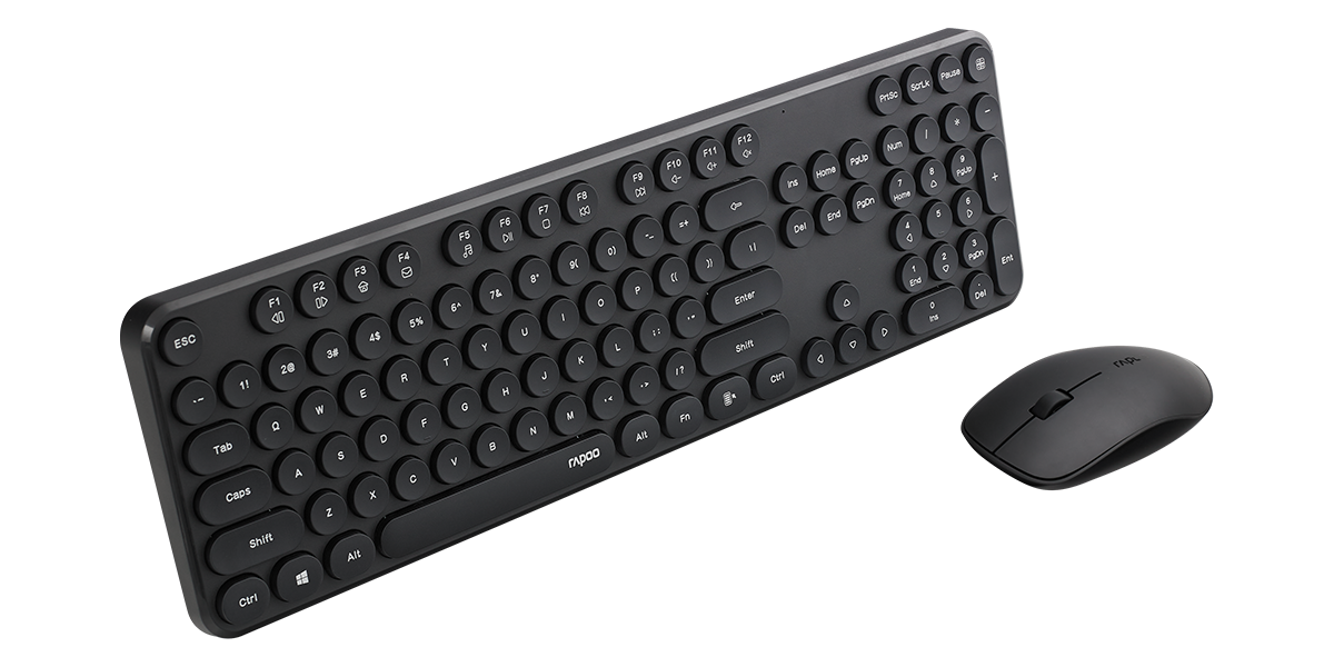 RAPOO Wireless Keyboard Mouse Combo Black - Retro Style & Spill-Resistant Rapoo