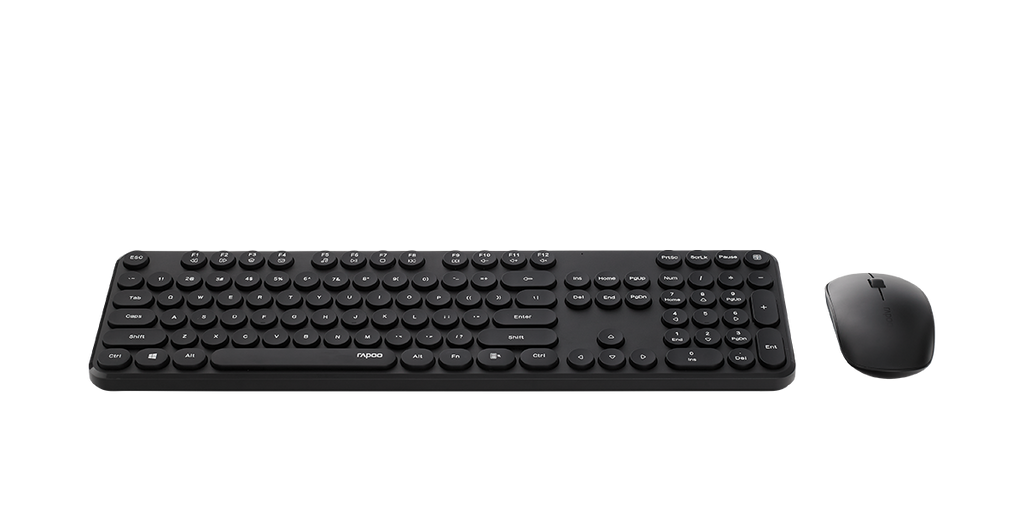 RAPOO Wireless Keyboard Mouse Combo Black - Retro Style & Spill-Resistant Rapoo