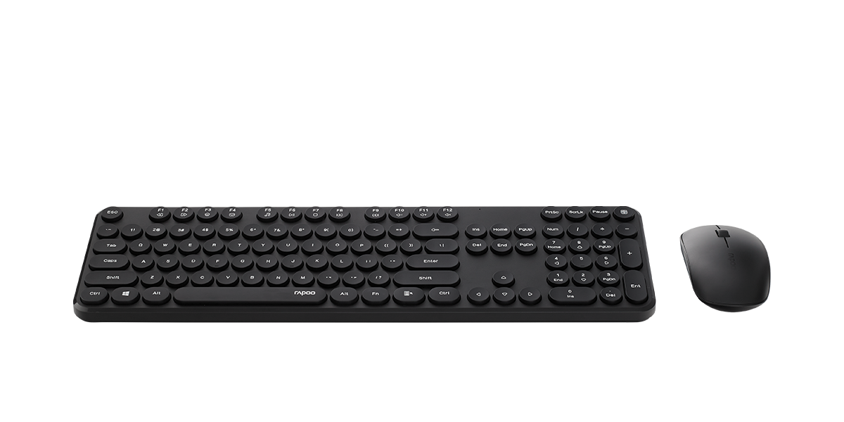 RAPOO Wireless Keyboard Mouse Combo Black - Retro Style & Spill-Resistant Rapoo