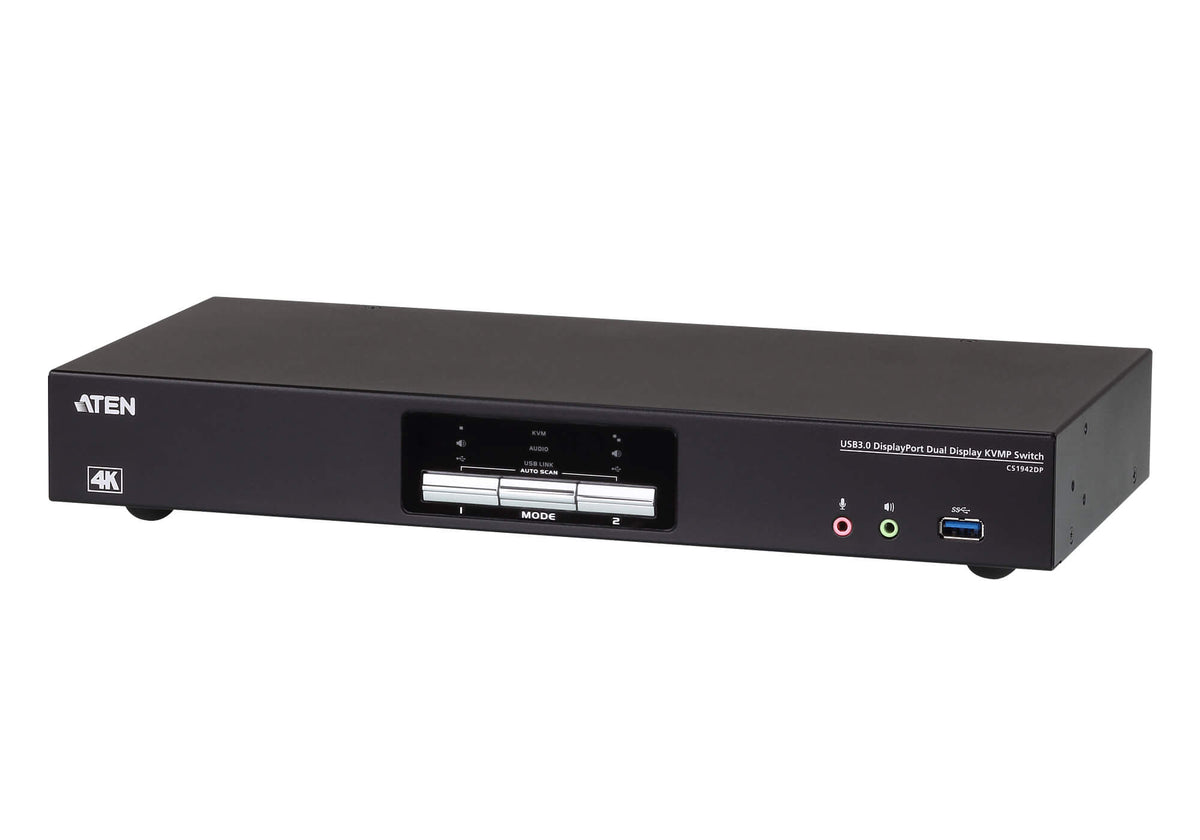 Aten Desktop KVMP Switch 2 Port Dual Display 4k DisplayPort w/ audio, Cables Included, 2x USB Port - CS1942DP-AT-U
