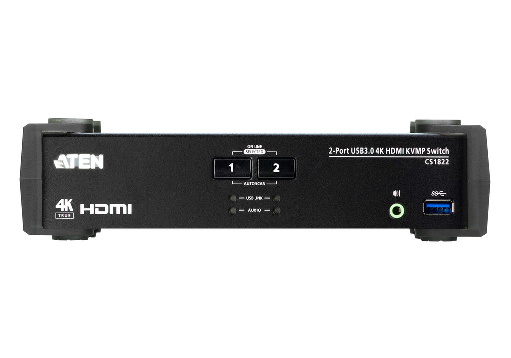 ATEN 2-Port 4K HDMI Desktop KVMP Switch | Audio Mixer & USB Hub Aten