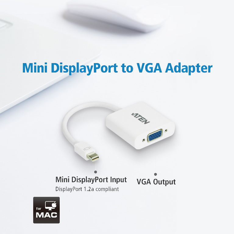 Aten Mini DisplayPort to VGA Adapter , Supports VGA, SVGA, XGA, SXGA, UXGA and resolutions up to 192 - VC920-AT