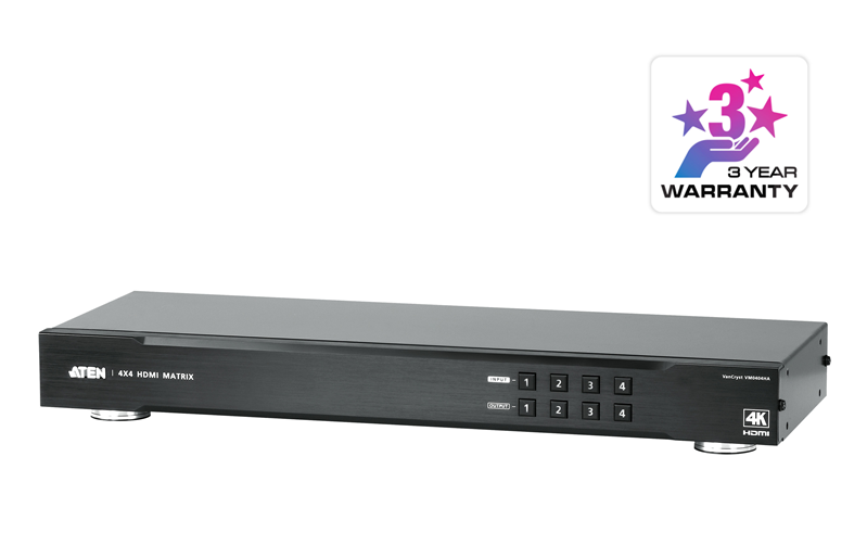Aten Professional Matrix 4x4 HDMI Matrix, Supports 4K Resolutions tp to UHD, control via front-panel - VM0404HA-AT-U