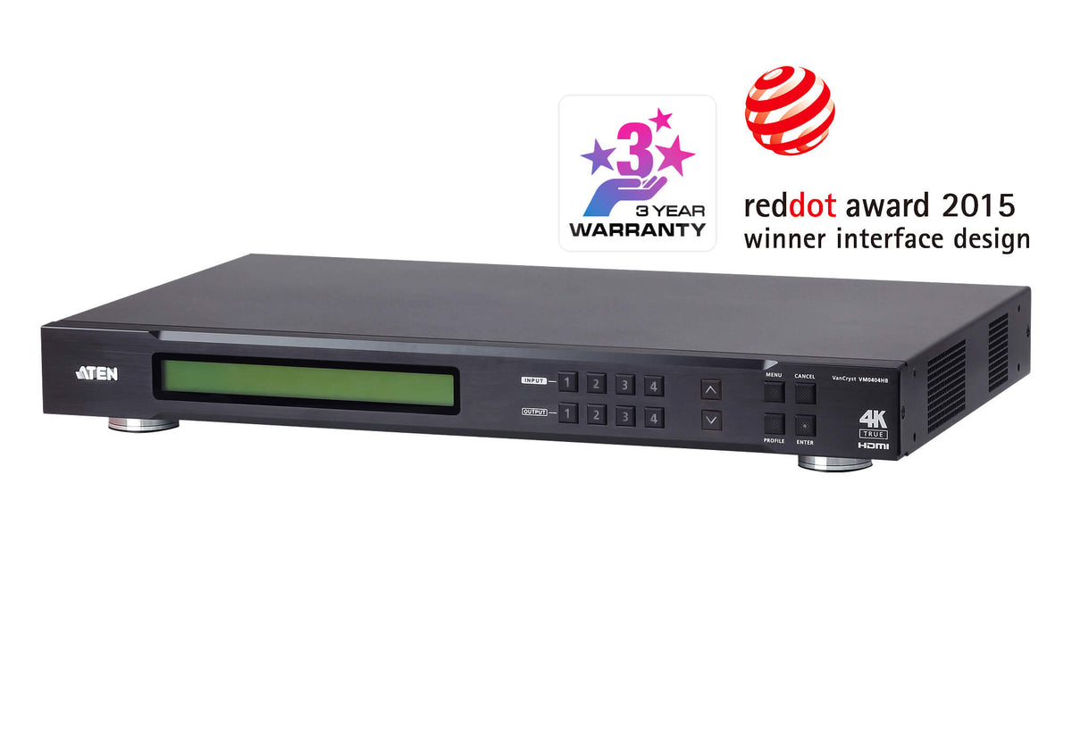 Aten Professional Matrix 4x4 True HDMI Matrix, Supports True 4K Resolutions, control via front-panel - VM0404HB-AT-U