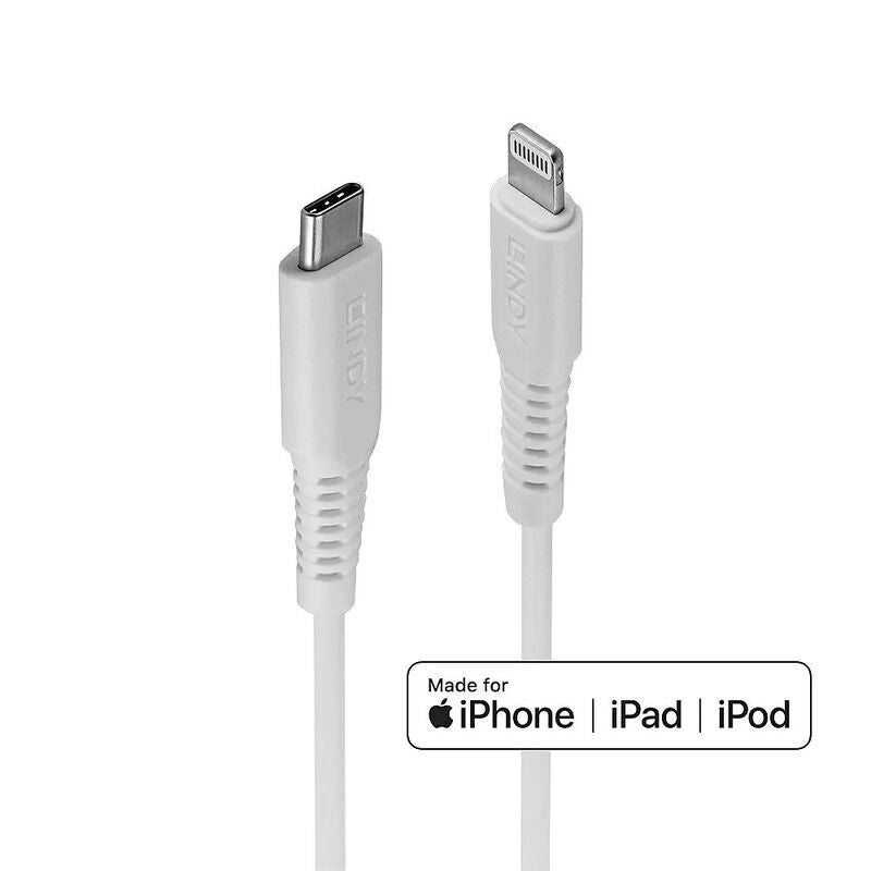 Lindy 0.5m USB-C to Lightning Cable - Charge iPhone & iPad (White) Lindy