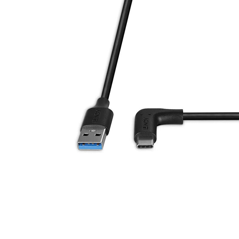 LINDY 0.5m USB A to C Right Angle Cable - 10Gbps High-Speed Data Lindy