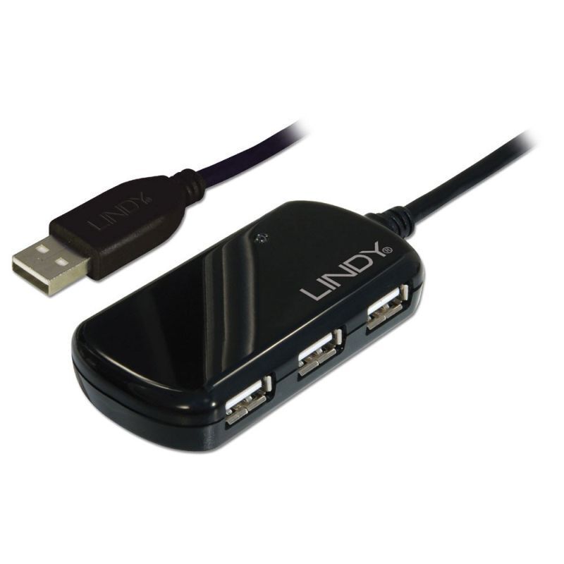 Lindy USB 2.0 Active Hub: Extend 4 Devices, 8m Range Lindy