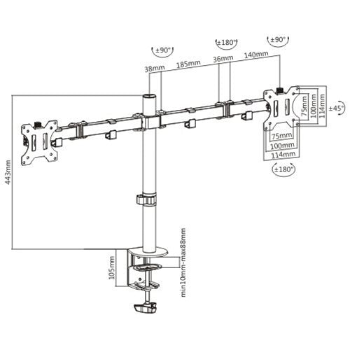 Adjustable Dual Monitor Desk Mount | Ergonomic Arm for 13-32 Screens Brateck