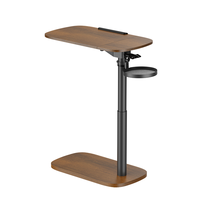 Brateck Gas-Lift Mobile Sit-Stand Side Table with Storage - Walnut Brateck