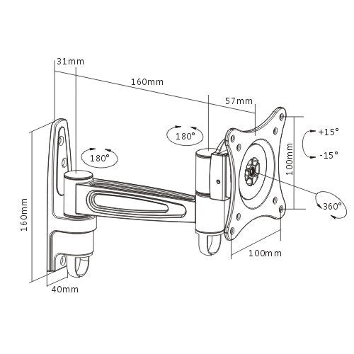 Brateck Full Motion Single Monitor Wall Mount for 13-27 inch Screens Brateck