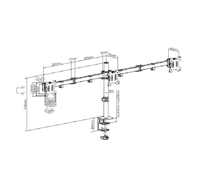 Triple Monitor Arm Desk Mount for 13-27 Screens - Adjustable Brateck