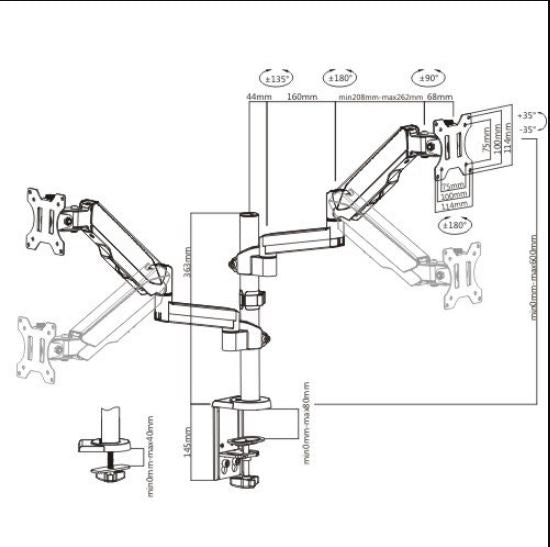 Brateck Dual Gas Spring Monitor Arm | 17-32 Screens | Ergonomic Brateck