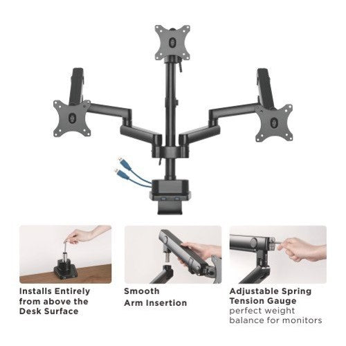 LUMI Triple Monitor Arm - Desk Mount with USB & Top Fix Brateck