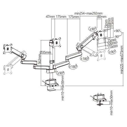 LUMI Triple Monitor Arm - Desk Mount with USB & Top Fix Brateck