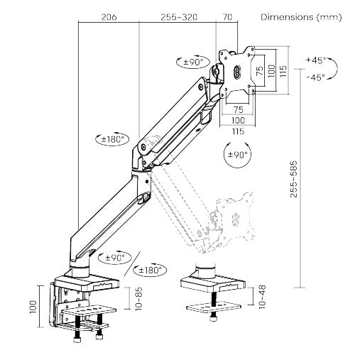 Heavy-Duty Gas Spring Monitor Arm for 17-35 Monitors | 33lbs Capacity Brateck