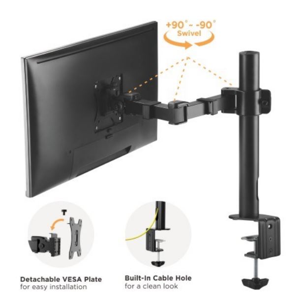Brateck Single Monitor Arm - Adjustable Desk Mount for 17-32 Screens Brateck
