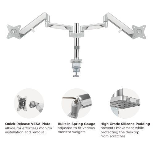 Ergonomic Gas Spring Dual Monitor Arm for 17-32 Screens Brateck