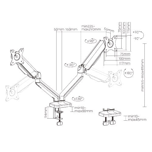 Spring-Assisted Dual Monitor Arm | Adjustable Desk Mount 17-32 Brateck