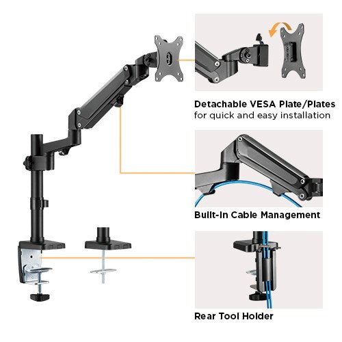 Brateck Heavy-Duty Single Monitor Gas Spring Desk Mount 17-35 Brateck