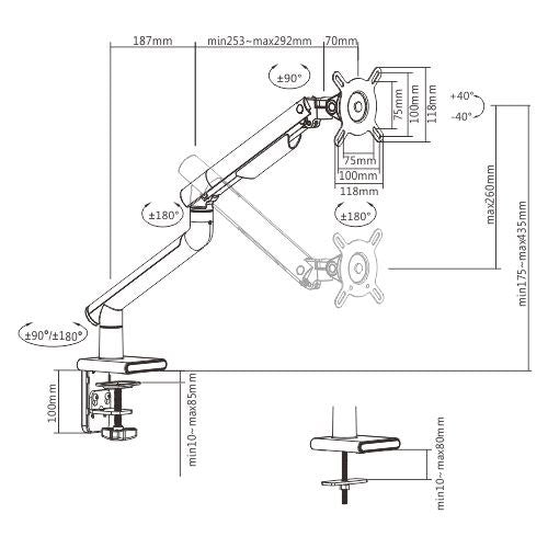 Premium Aluminum Adjustable Monitor Arm for 17-32 Screens Brateck