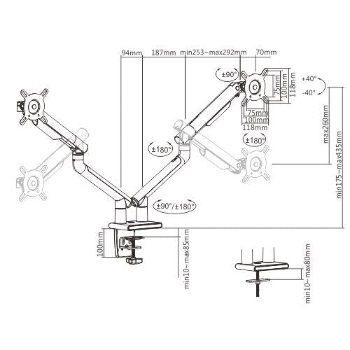 Brateck Slim Dual Monitor Arm | Spring-Assisted for 17-32 Screens Brateck