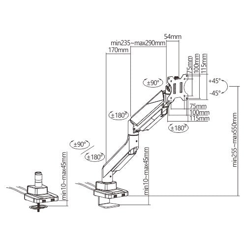 Heavy-Duty Gas Spring Single Monitor Arm for 17-35 Displays Brateck