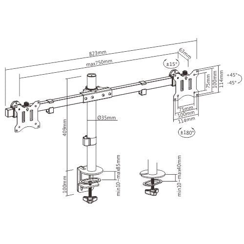 Dual Monitor Desk Arm - Space Saving Mount for 17-32 Screens Brateck