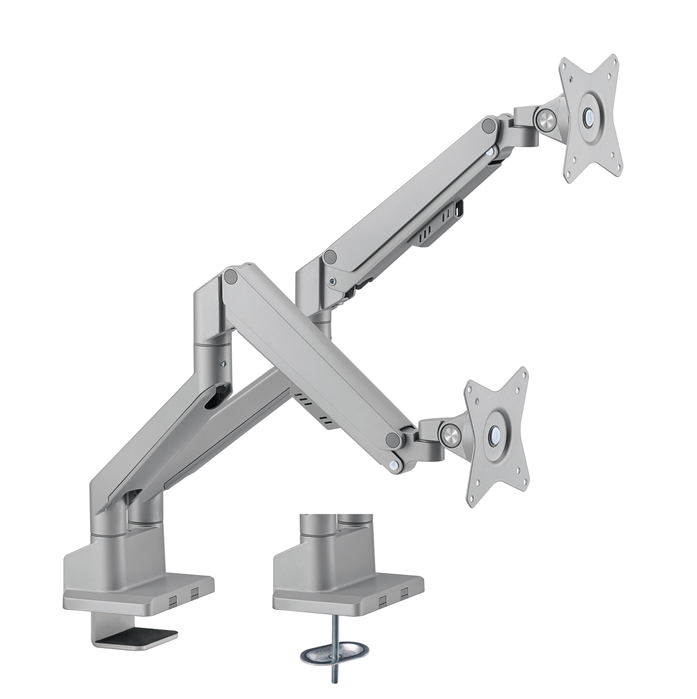 Brateck Dual Monitor Thin Gas Spring Monitor Arm Fit Most 17'-32' Monitors, Up to 9kg per screen VES - LDT62-C024-SL