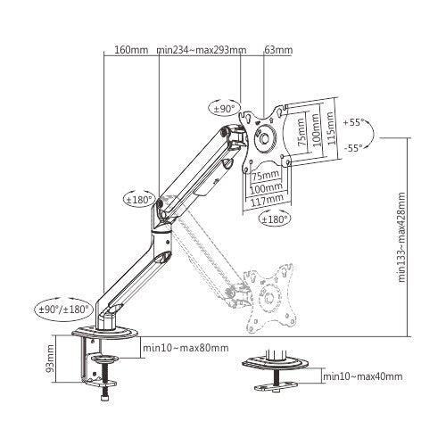 Adjustable Single Monitor Arm Desk Mount for 17-32 Screens Brateck