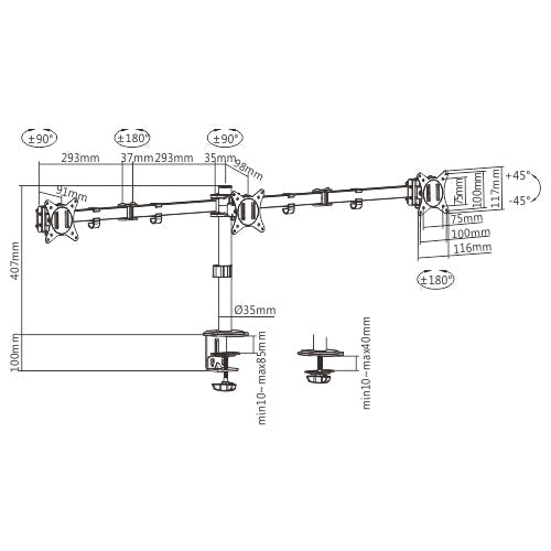 Brateck Triple Articulating Monitor Mount for 17-27 Screens Brateck