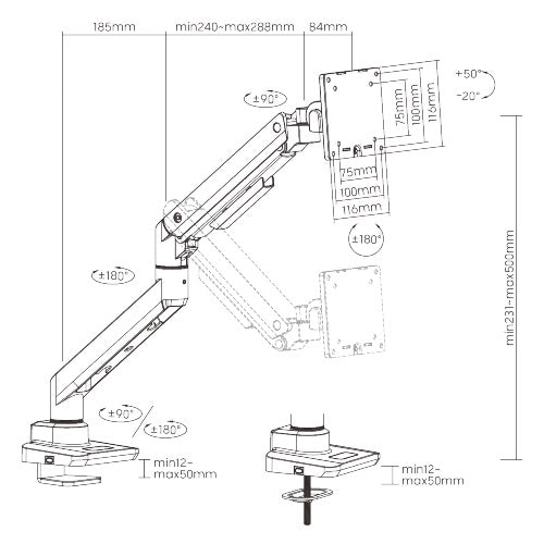 Brateck Desk Monitor Arm: Heavy-Duty Gas Spring for 17-49 Screens Brateck