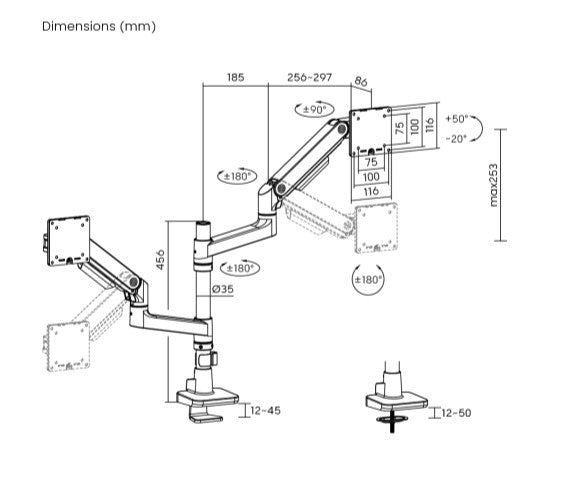 Brateck LDT81-C024P-B Heavy Duty Dual Gas Spring Monitor Arm 17-49 Brateck
