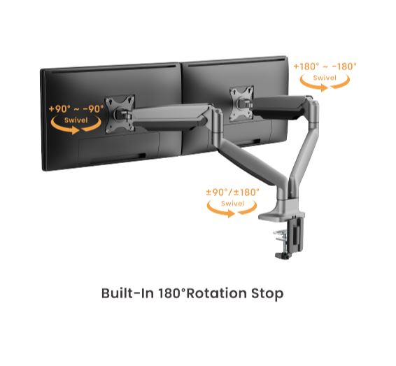 Brateck Heavy-Duty Dual Monitor Arm (17-35) with USB Ports - Gas Spring Brateck