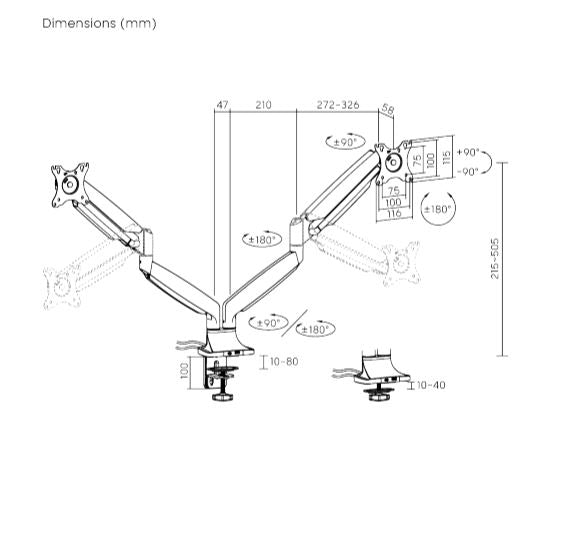 Brateck Heavy-Duty Dual Monitor Arm (17-35) with USB Ports - Gas Spring Brateck