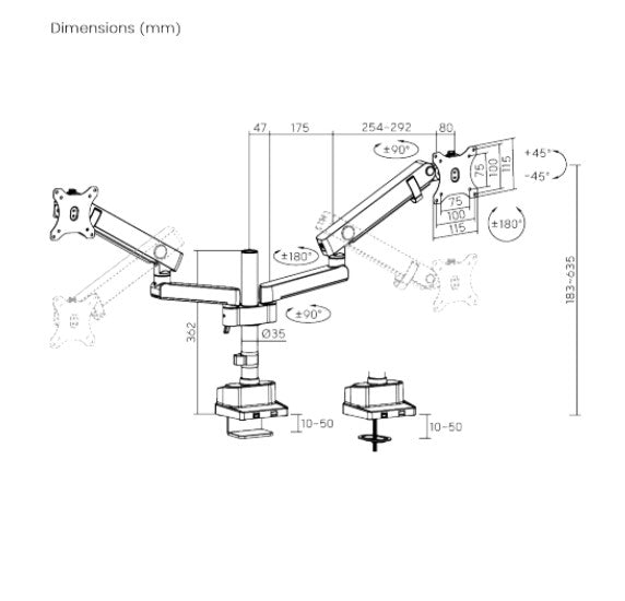 Brateck Heavy-Duty Dual Monitor Arm - Pole Mount for 2 Screens 17-35, Black Brateck