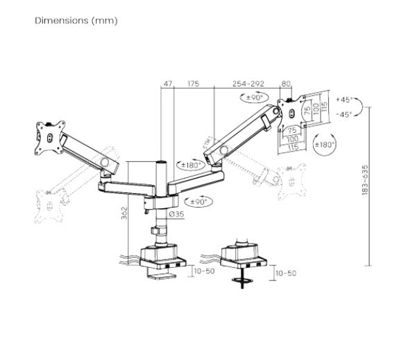 Brateck LDT84 Heavy-Duty Dual Monitor Arm | USB-C & USB-A Ports Brateck