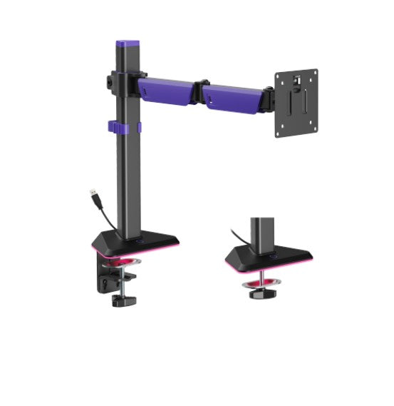 Brateck LDT89-C012L Articulating RGB Lighting Gaming Monitor Arm Matte Black, Fit Screen Size: 17'-4 - LDT89-C012L