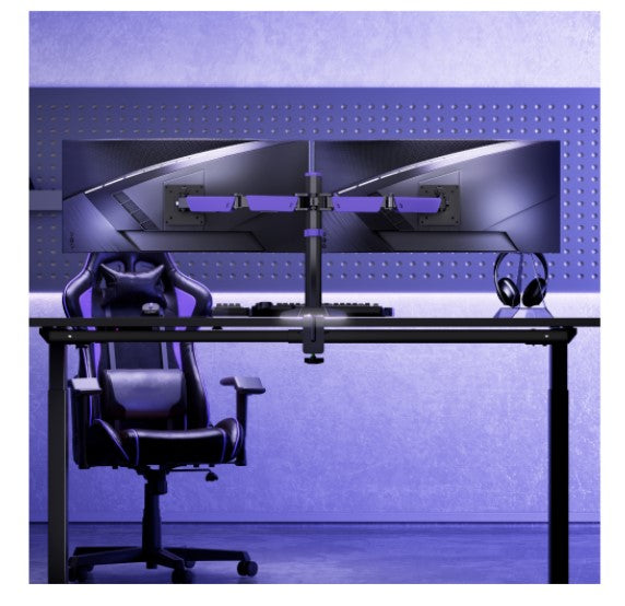Brateck LDT89-C024L RGB Gaming Dual Monitor Arm - Matte Black Brateck