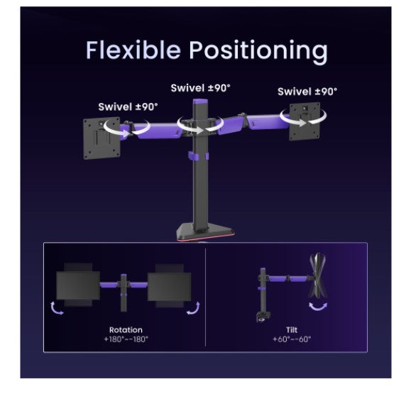 Brateck Dual Gaming Monitor Arm - Adjustable & Ergonomic Desk Mount Brateck