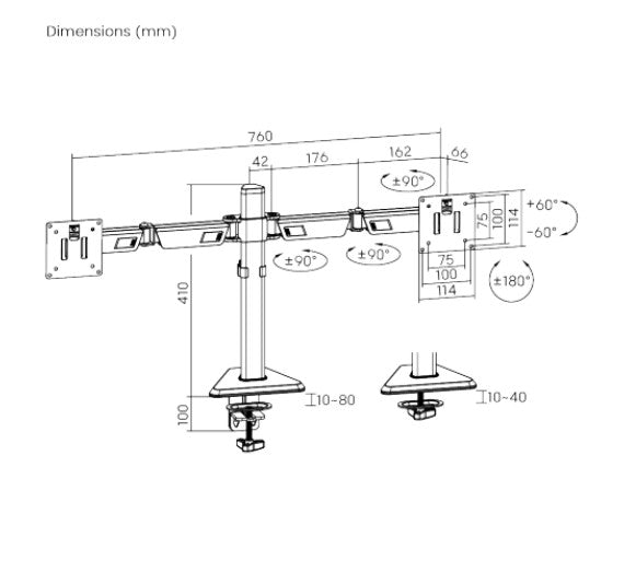 Brateck Dual Gaming Monitor Arm - Adjustable & Ergonomic Desk Mount Brateck