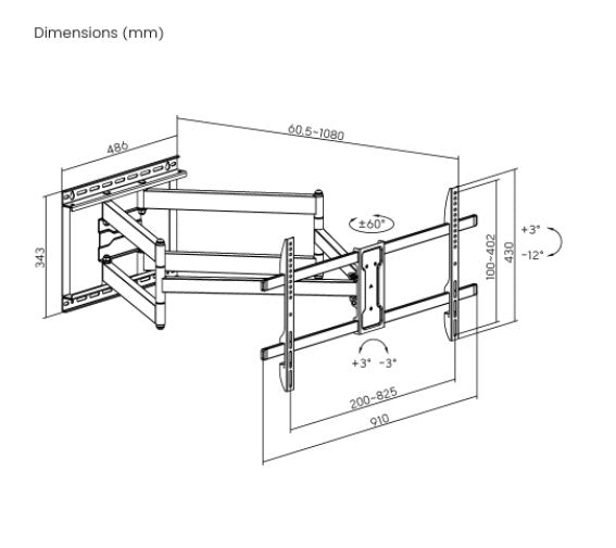 Brateck Extra Long Arm Full-Motion TV Wall Mount for 43-90 TVs Brateck