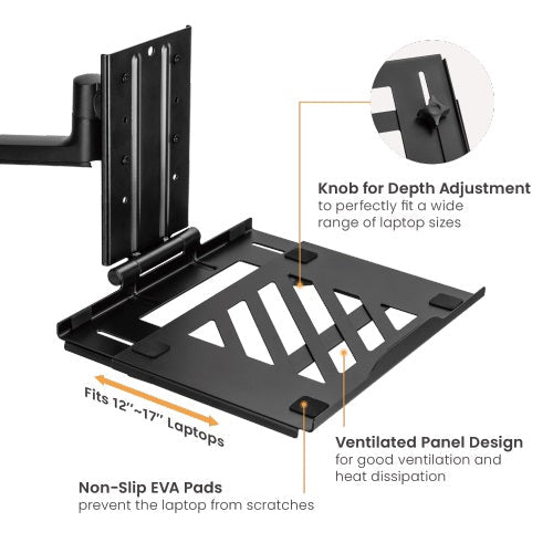 Brateck Adjustable Laptop Tray for Monitor Arms | VESA 75x75 Brateck
