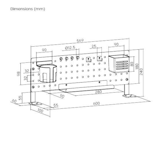 Brateck Black Desk Pegboard Organizer Kit - Space Saving Storage