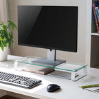 Ergonomic Glass Monitor Riser Stand - Clear Desk Organizer Brateck