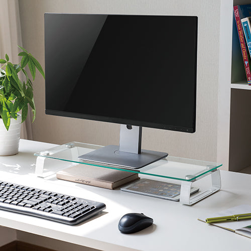Ergonomic Glass Monitor Riser Stand - Clear Desk Organizer Brateck