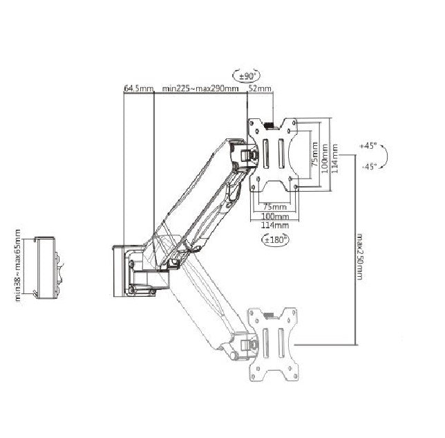 Brateck Slatwall Gas Spring Monitor Arm | Easy Adjust for 13-27 Screens Brateck