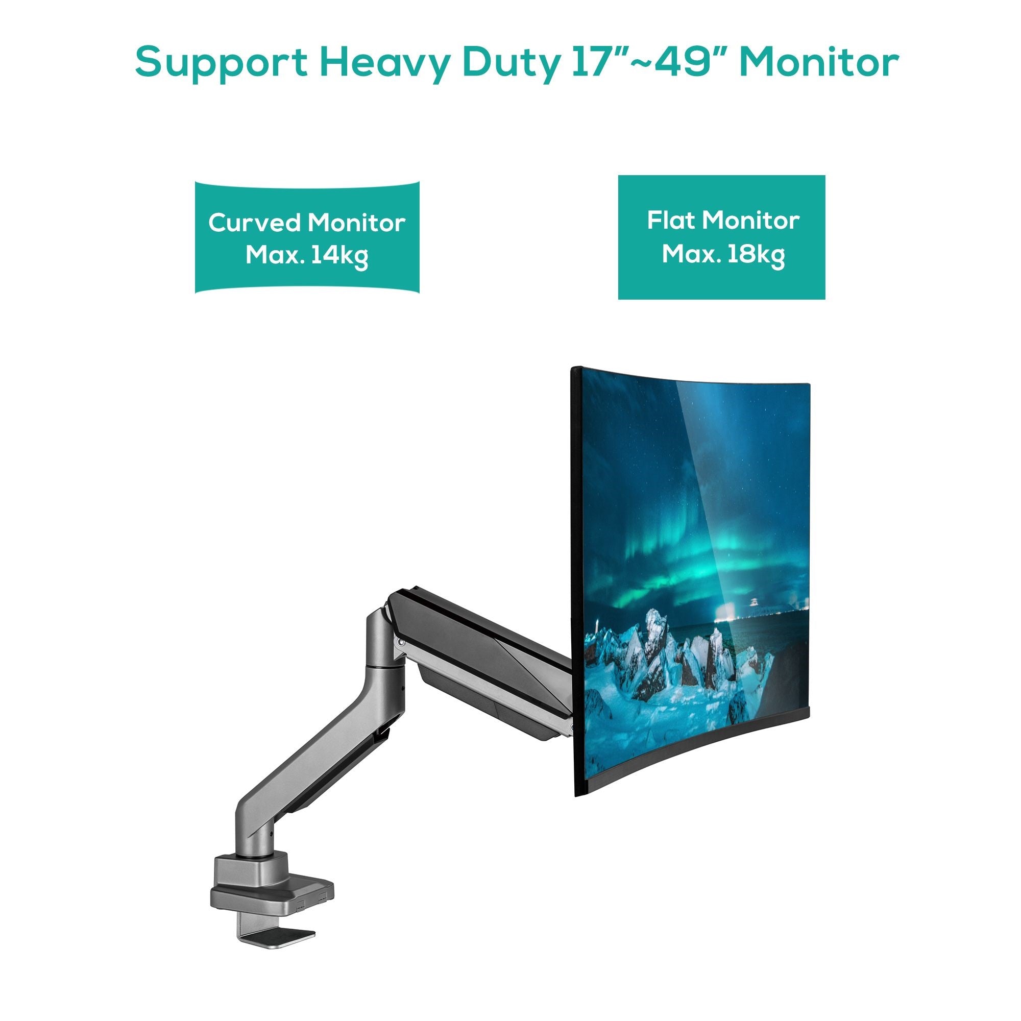 mbeat Activiva Heavy Duty Single Monitor Gas Spring Arm - Grey 