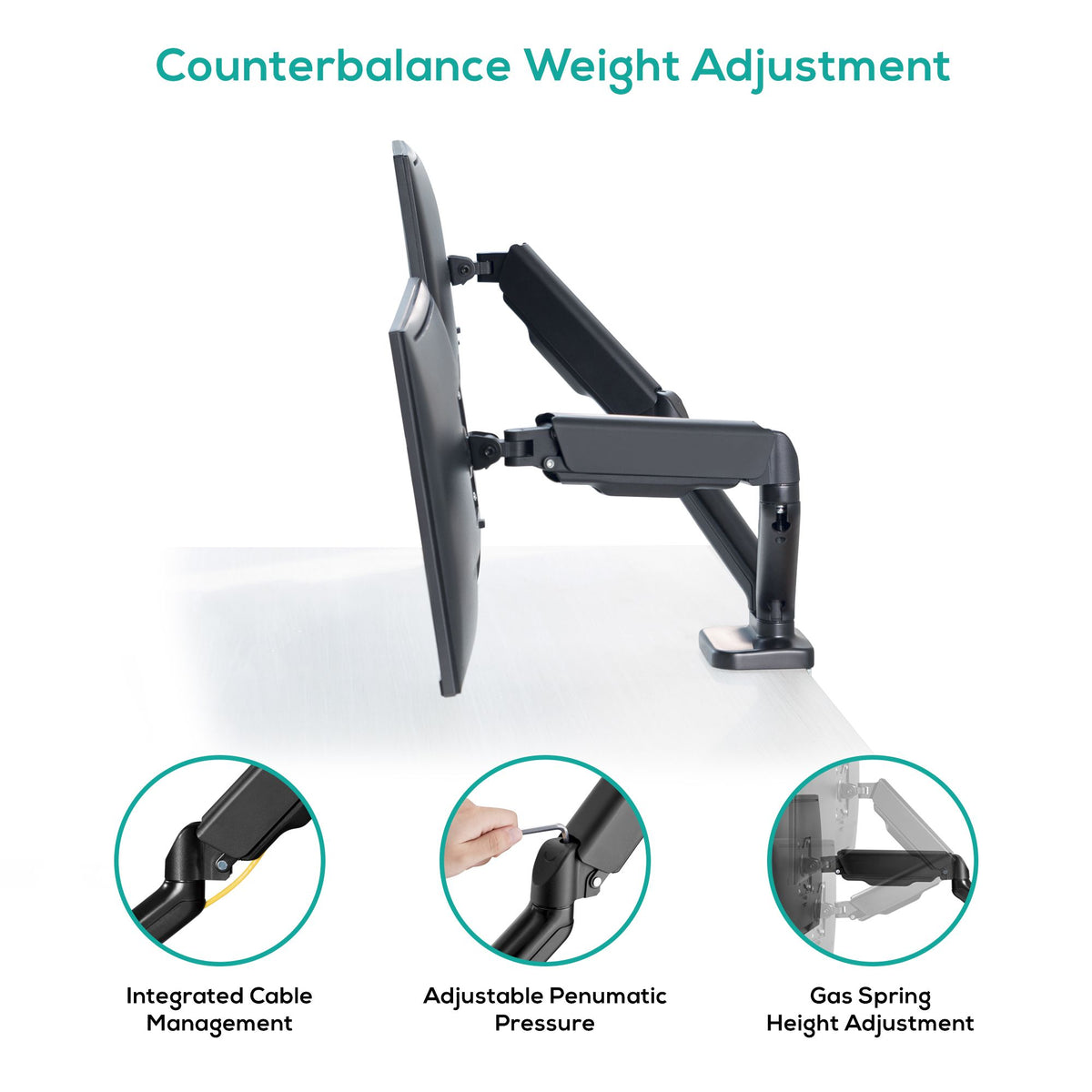 mbeat® activiva ErgoLife Dual Monitor Screen Steel Gas Spring Monitor Arm Built-in Spring Tension - image 4