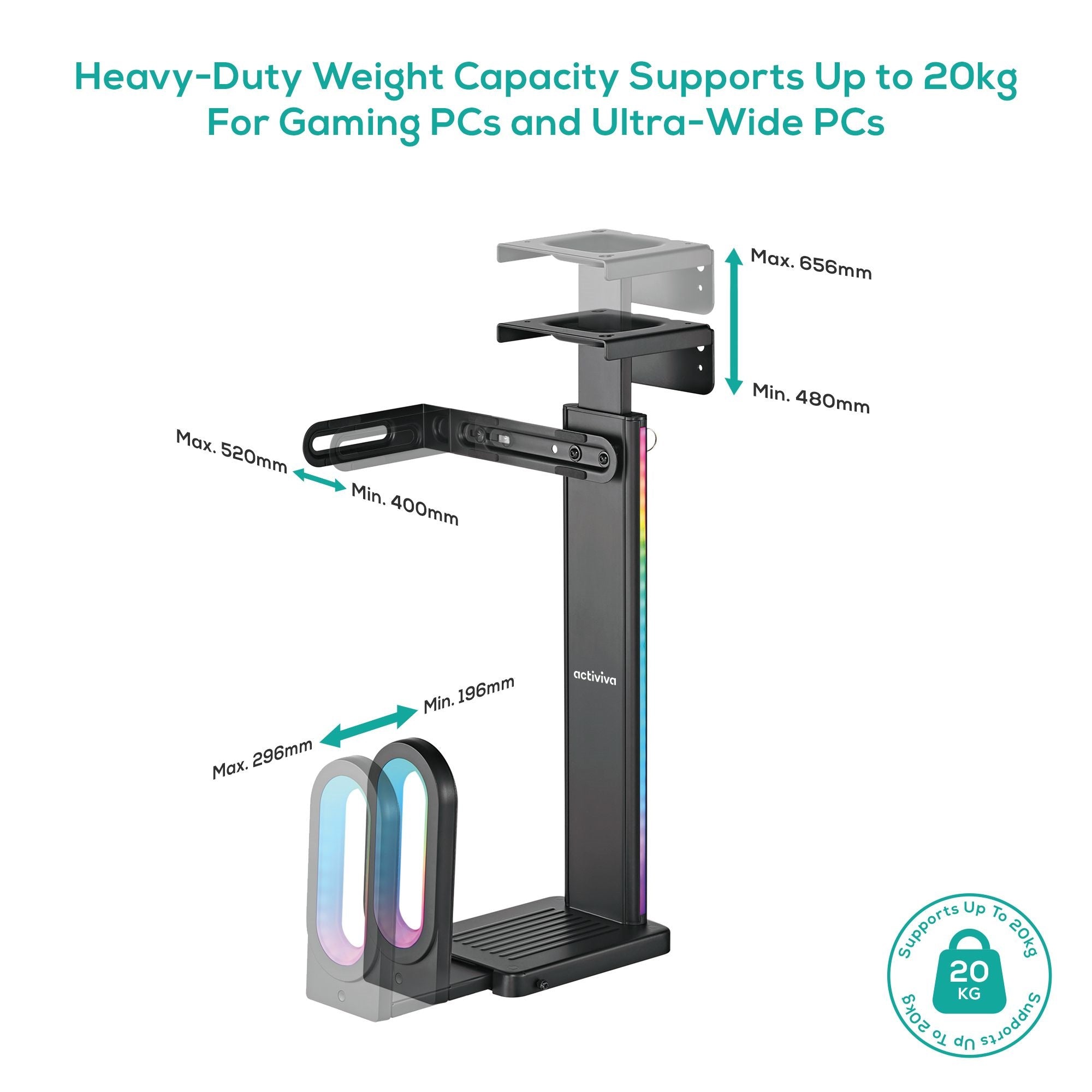 activiva RGB Ultra-Wide Adjustable Gaming PC Mount - Under Desk & Wall MBEAT